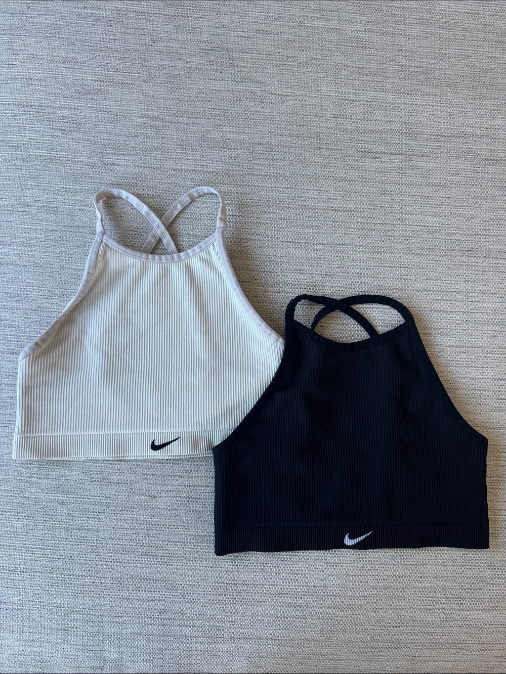 Nike Ribbed Cropped Sports Bras — Black & White